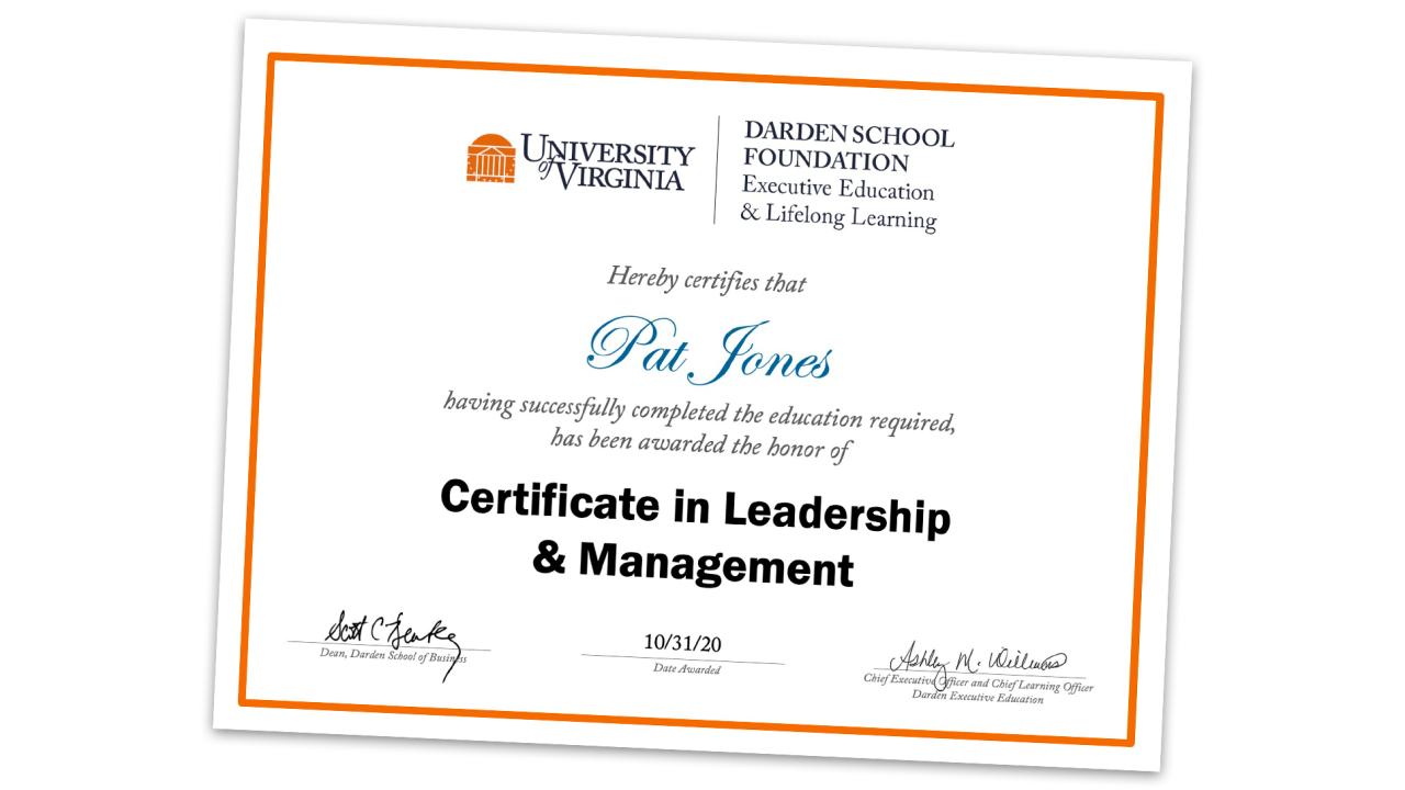 Certificate in organizational leadership